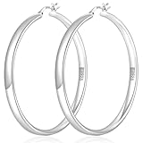 YOUNGYUE 5mm 925 Sterling Silver Hoop Earrings Hypoallergenic Sterling Silver Hoops Earring for Women Lightweight Large Silver Hoop Earring for Women 20/30/40/50/60/70mm