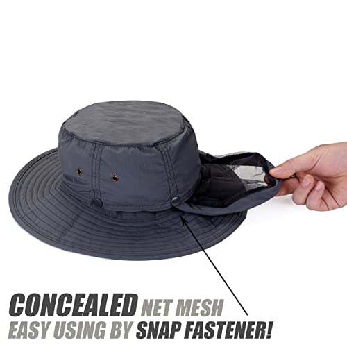 Image of USHAKE Head Net Hat, Safari Hat Sun Hat Bucket Hat with Hidden Net Mesh