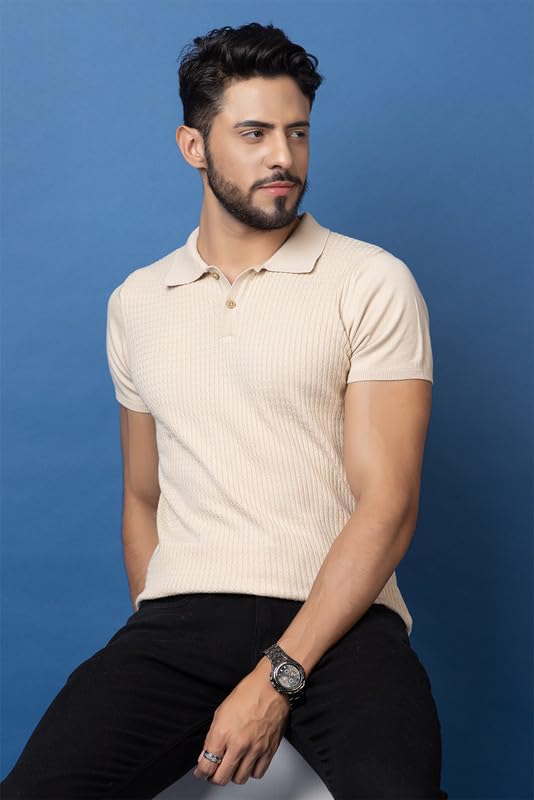 Image of Armisto Men's 100% Cotton Fancy Party Polo T-Shirt /Neutral Colour