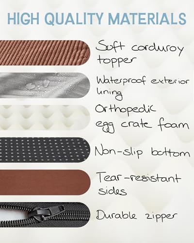 OhGeni 35 Inch Orthopedic Waterproof & Machine Washable Dog Bed with Egg Crate Foam Support, Non-Slip Bottom and Removable Pet Bed Cover for Extra Large, Large, Medium, Small Dogs (Brown)