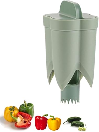 Removedor de descorazonador de semillas de pimienta, 2 en 1 mejorado 2 en 1, cortador y deseeder de pimiento sin esfuerzo, descorazonador de