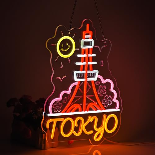 Image of Tokyo Landmark Neon Sign, Neon Lights Hanging Wall Art Decoration for Japanese Restaurant Shop Store Home Room Decor Display, USB Powered Ultra Bright Dimmable, 16.1 * 11.8 inches