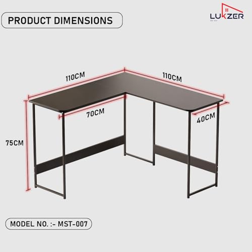 Image of Lukzer Engineered Wood L-Shaped Corner Study and Computer Laptop Table for Home or Office |MST-007 /Black & Black | Multi-Functional Sturdy Gaming Station and WFH Desk with Metal Frame