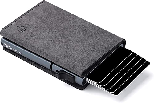 Image of Conceal Plus Pop Up Wallet for Men RFID Slim Card Holder - Titanium | Holds 4-6 Cards with Cash & ID Storage, Featuring One Click Metal Card Ejector & Slim Gray PU Leather Design for Daily Carry