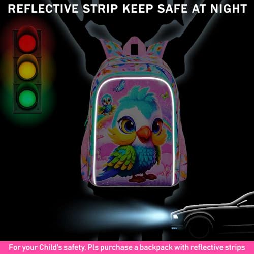 Image of CCJPX 3PCS Parrot Backpack for Girls, 16 Inch Water Resistant Preschool Bookbags, Kids Elementary Kindergarten School Backpacks and Lunch Box