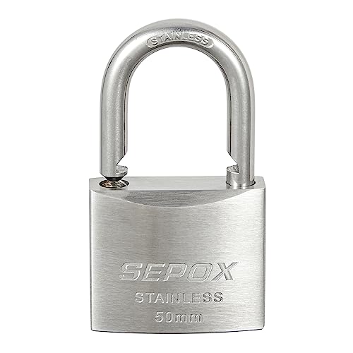 SEPOX Outdoor Padlock with Key Stainless Steel Lock Body and Shackle Waterproof Keyed Pad Lock Heavy Duty Padlock and Key Weatherproof for Gate Chain Shed Boat Marine (50mm SS304) - Image 4