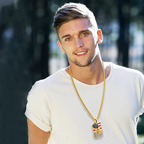 Priwety American Flag Dog Tags Military Eagle Gold Necklace For Men Kids #TOP3