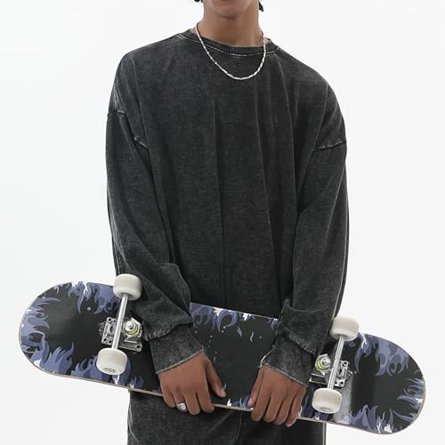 BINTEHGS Mens Oversized Vintage Sweatshirts Acid Wash Plain Crewneck Sweatshirt Streetwear Unisex Distressed Couple Pullover4