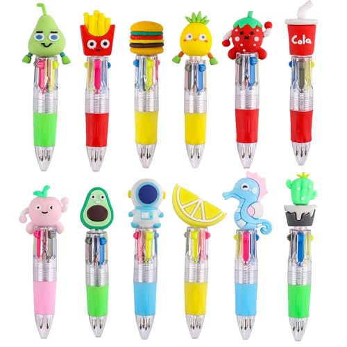ZALAON 12 PCS Multi-Coloured Pens Set Mini Retractable Fun Pens for Kids Novelty Pens for Party Bag Fillers & School Class Gifts.
