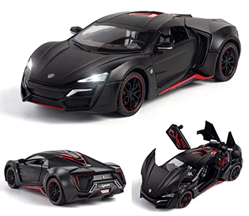 Image of 1:24 Scale Lykan Hypersport Diecast Model Toy Car, Alloy Metal Pull Back Vehicle for Kids, Openable Doors, Lights & Music, Big Size Toy Car for Boys & Girls (Black)