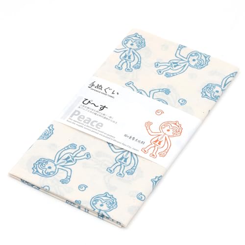 ぐるりん 手ぬぐい 縄文 土器 土偶 ぴ～す ブルー 南アルプス市 日本のお土産 35cm×90cm 1枚 速乾のサムネイル