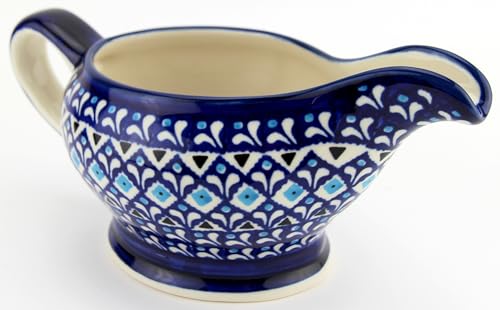 Polish Pottery Gravy Boat 16 Oz. From Zaklady Ceramiczne Boleslawiec #1258-217a Traditional Pattern, Capacity 16 Oz.