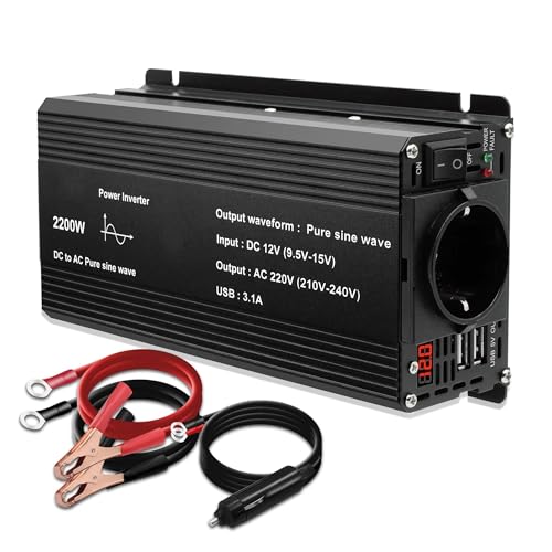 Inverter A Onda Sinusoidale Pura Da CC 12 V A CA 220 V 230 V 1500 W/2200 W/2600 W Convertitore Trasferimento Tensione Presa Universale UE Inverter Convertitore(2200W EU 50Hz)