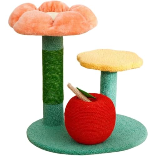 MsiDtsoy 猫用爪とぎポール 爪磨き 小型キャットタワー お洒落サボテンと花が一体になった 爪とぎタワー ネコつかみ板 かわいいグリップボード 耐久性と組立性 (アップルモデル)