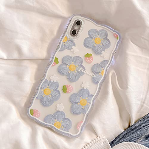 Ownest Compatible For Iphone X Case,Iphone Xs Clear Case With Flower Cute Strawberry Lace Design For Girls Woman Tpu Protective Slim Shockproof Floral Case For Iphone X/Xs-Blue #TOP2