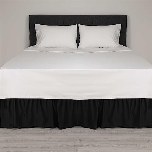 Martex Basic Dust Ruffle Solid Polyester Machine Washable Hotel Quality 15-Inch Drop Queen Bed Skirt, Queen, Black #TOP3