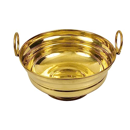 Spillbox Brass Urli Bowl with Handles|Vessel|Home Decor| Pooja &Festive Gift Item|Attrative Urli for Home and Temple Decor,Gifts - Urli Hook Small
