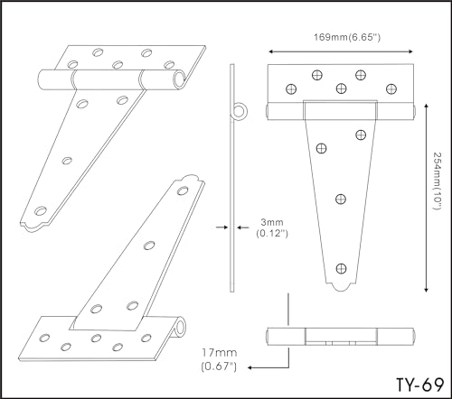 Charnières en T de 25,4 cm QCAA noires en inox pour rénover une porte de grange