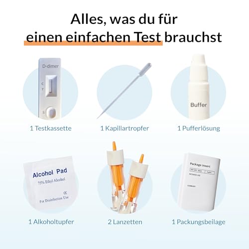 GetTested D-Dimer Test-Kit, Blutgerinnselrisiko-Screening für zu Hause, schnelle Ergebnisse in 10 Minuten, einfache Probennahme, genau, bequem und einfach zu bedienen