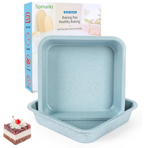 Spmarkt 2-Pack 8 inch Square Baking Pan Non-Stick Square Cake Pan for Cakes Lasagna Brownies 8x8 Baking Pan Even Heating Easy to Clean Light Blue