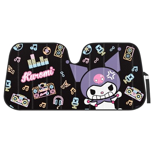 Carbella Kuromi Car Windshield Sun Shade Official Sanrio Accordion Style Sunshade for Car Window Cute Kawaii Car Sun Shade Windshield Kuromi Car Accessories for Women (Neon Party)