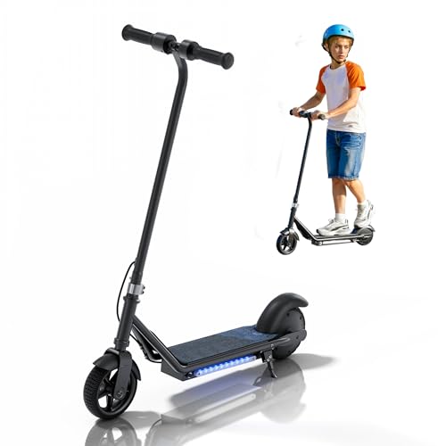 Kids Electric Scooter, 10MPH Max Speed,LED Display, Double Brake, Magnetic Charging, Pedal Light, 150W Motor, Electric Scooter for Kids Aged 6-12 (10MPH Max Speed, Black)