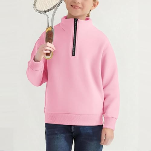 Boys Half Zipper Sweatshirts Cute Trendy Fall Pullover Tops for Youth Long Sleeve Sweater Workout School Sport Clothes Pink3