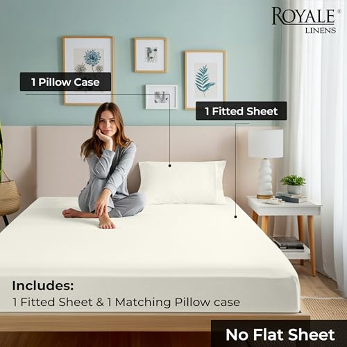 Image of Royale Linens Fitted Sheet With Pillowcase - Twin Fitted Sheets With 1 Pillowcase - 300 Thread Count 100% Organic Cotton - Fit Mattress Up to 18 inch Deep - Ultra Soft & Breathable - Ivory (No Flat Sheet)