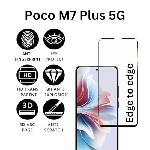 Image of compatible with Redmi 15 / Poco M7 Plus 5G Tempered Glass [with warranty] screen protector guard Full Edge to Edge 9H Full Glue FHD with Easy Installation kit - Pack of 1 | 6.9 Inch (M7+)