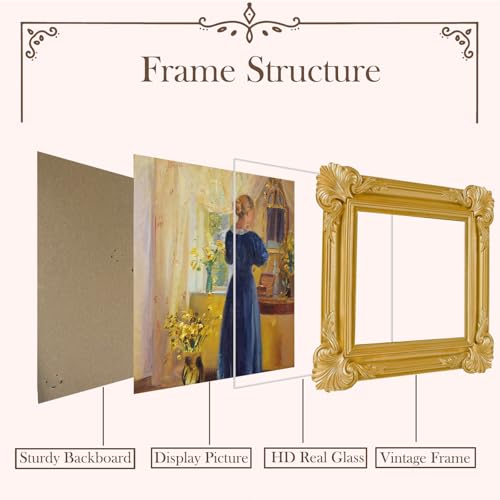 SIKOO 4x4 Vintage Picture Frames Small 4x4 Antique Ornate Gold Picture Frame Square with Glass Front for Tabletop and Wall Hanging Victorian Home Decor Gallery Wall