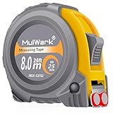 MulWark 25ft Metric Tape Measure, Easy Read Measuring Tape Retractable with Fractions 1/8, Both-Side Metal Blade, Magnetic Hook & Shockproof Case for Construction, Carpenter, Architect, Woodworking