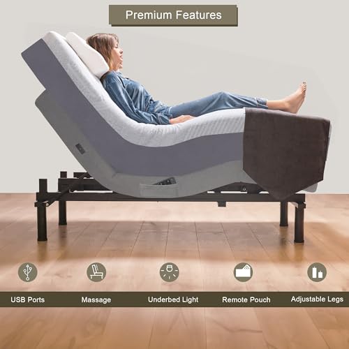 Image of Premium Split King Adjustable Bed with 14 Inch Prime Gel Memory Foam Sleep System, Massage, Zero Gravity, Anti-Snore, Programmable Memory Positions, USB, Underbed Lighting, Zero Clearance