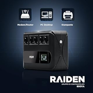 Noua Raiden 800VA UPS a Ciabatta Multipresa, Gruppo di Continuità per PC con Display, Potenza 800VA/480Watt, Tecnologia Line Interactive, AVR, 5 Uscite Schuko