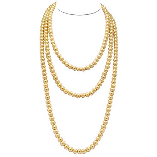 T-Doreen Gold Long Pearl Necklace for Women Girls 69 Inch Layered Strands Necklace