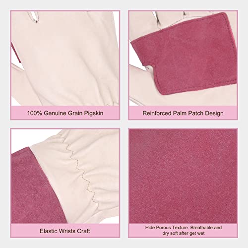 Garden Gloves Women&Men,Rose Pruning Gloves Pigskin Leather Puncture Resistance Long Sleeve Rose Gardening Gloves,Thorn Proof Garden Work Gauntlet With Forearm Protection(L, Pink) #TOP2