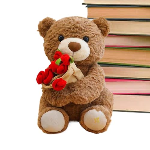 Oso de peluche - Florero suave, diseño romántico en forma de dibujos animados, acento decorativo en el asiento, cojín de tela de peluche | Ideal para el dormitorio, el sofá, el salón,