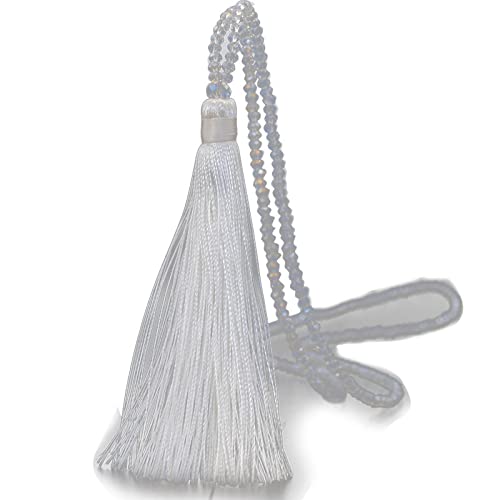 VEINTI+1 Long Strand Beads Necklace, Yoga Meditation Beads Necklace,Hand Knotted Mala Beaded Tassel Pendent Necklace, Tassel - Longer version, Crystal, Agate