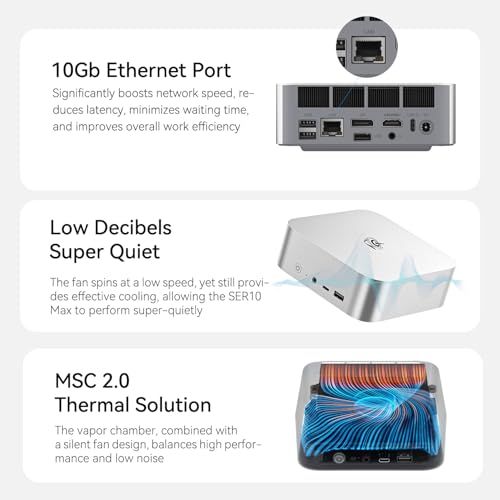 Image of Beelink SER10 MAX Mini PC, AMD Ryzen AI 9 HX470 (12C /24T, up to 5.2 GHz), 32G DDR5 1TB SSD Mini Desktop Computer, WIFI-6 /BT5.2 /10G LAN, Mini Gaming PC Support HDMI +DP +USB4 Triple-Display