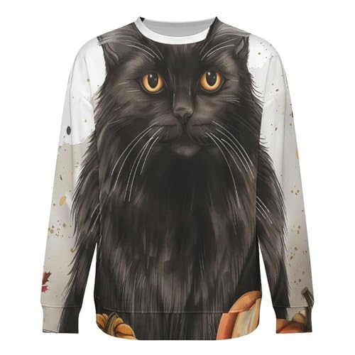 Fall Tuxedo Cat Crewneck Sweater Men Funny Crew Neck Sweater Long Sleeve Casual Lightweight Pullover3