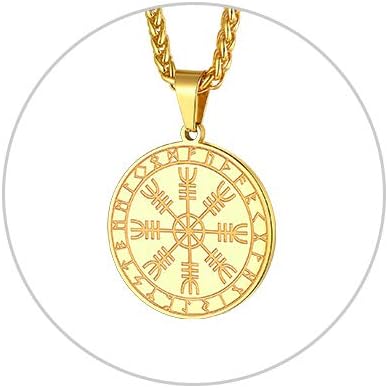 FaithHeart Personalised Viking Jewellery for Men Norse Rune Vegvisir Compass/Helm of Awe/Odin Tag Pendant Stainless Steel/Gold/Black Plated Nordic Amulet Chain Birthday Gifts