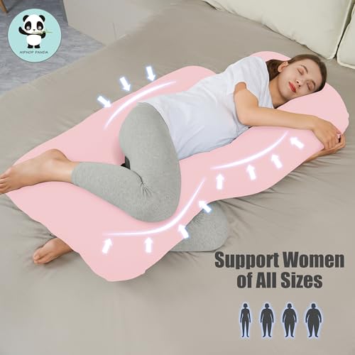 HIPHOP PANDA U-Shaped Pregnancy Pillow for Sleeping - Full Body Maternity Support Pillow with Cooling Removable Cover - Comfort for Back, HIPS, Legs, Belly - 57 Inch for Pregnant Women, Pink