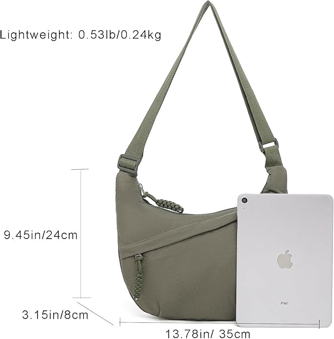 Image of Crescent Crossbody Bag for Women, Nylon Shoulder Tote Handbag with Adjustable Strap, Lightweight Dumpling Sling Bag for Casual Outings, Travel & Everyday Use