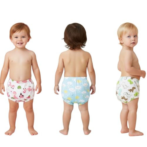 Image of Bembika Baby Training Pant Soft Cotton Reusable Potty Training Pants For Kids Leak-Resistant, Padded Underwear For Babies To Support Diaper Free Transition (M Size For 12-18 Months Pack Of 3)