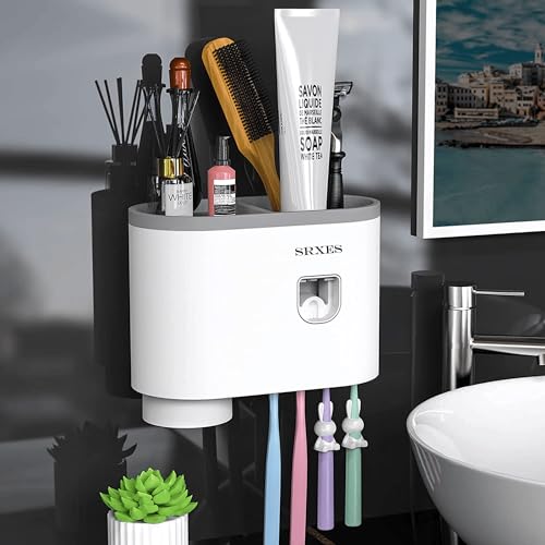 Srxes Toothbrush Holders for Bathroom, Toothbrush Holder Wall Mounted, Toothpaste...