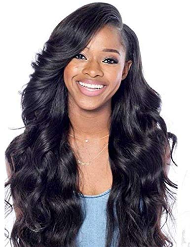 TopWigy Women Long Body Wave Synthetic Wigs with Bangs Natural Look Releastic for Black Women (1B 26")