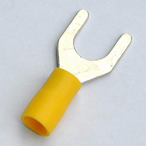 Davitu (1000 pcs/lot) Crimp Spade Wire Connector, 12~10AWG, 5/16, 48AMP, Yellow, Fork Terminal.