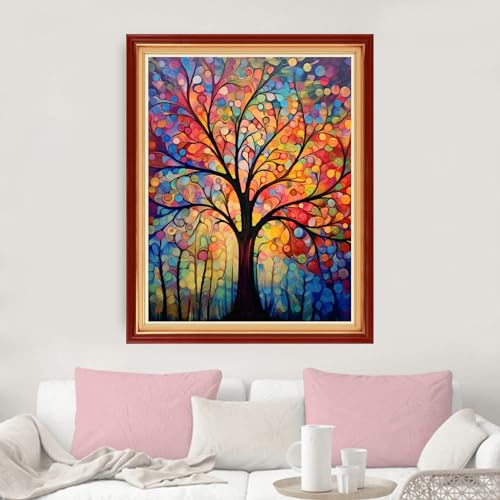Image of Dimxvean Stamped Cross Stitch Kits,Cross Stitch Kits for Adults Beginners,Embroidery Kits Full Range of Cross Stitch Stamped Kits Needlepoint Kits Cross Stitch Patterns- Moonlight Tree 16x20 inch