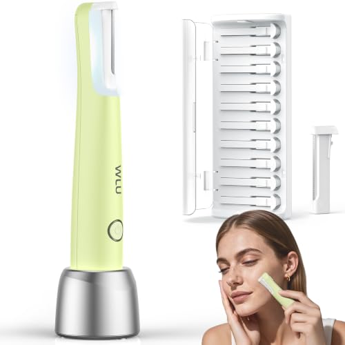 Best Hair Removal Cream for Upper Lip Sensitive Skin Over 50 4 Dermaplane Razor for Women Face, WLU Rechargeable Face Dermaplaning Tool – Peach Fuzz, Facial Hair & Exfoliation Removal, Sonic Technology with LED Light, 3 Speeds & 10 Blades (Green)