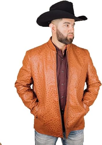 Men's Vintage Full Ostrich Genuine Leather Casual Jacket Western Wear