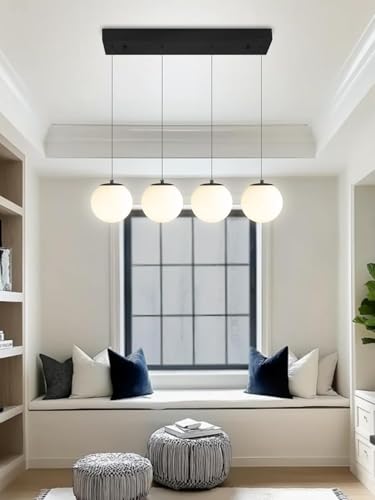 Image of Kitchen Island Lighting Globe Glass Chandeliers for Dining Room Over Table Pendant Light Fixture for Living Room Hallway Bedroom (Bulb Not Include) (White, Four Light (Rectangle))